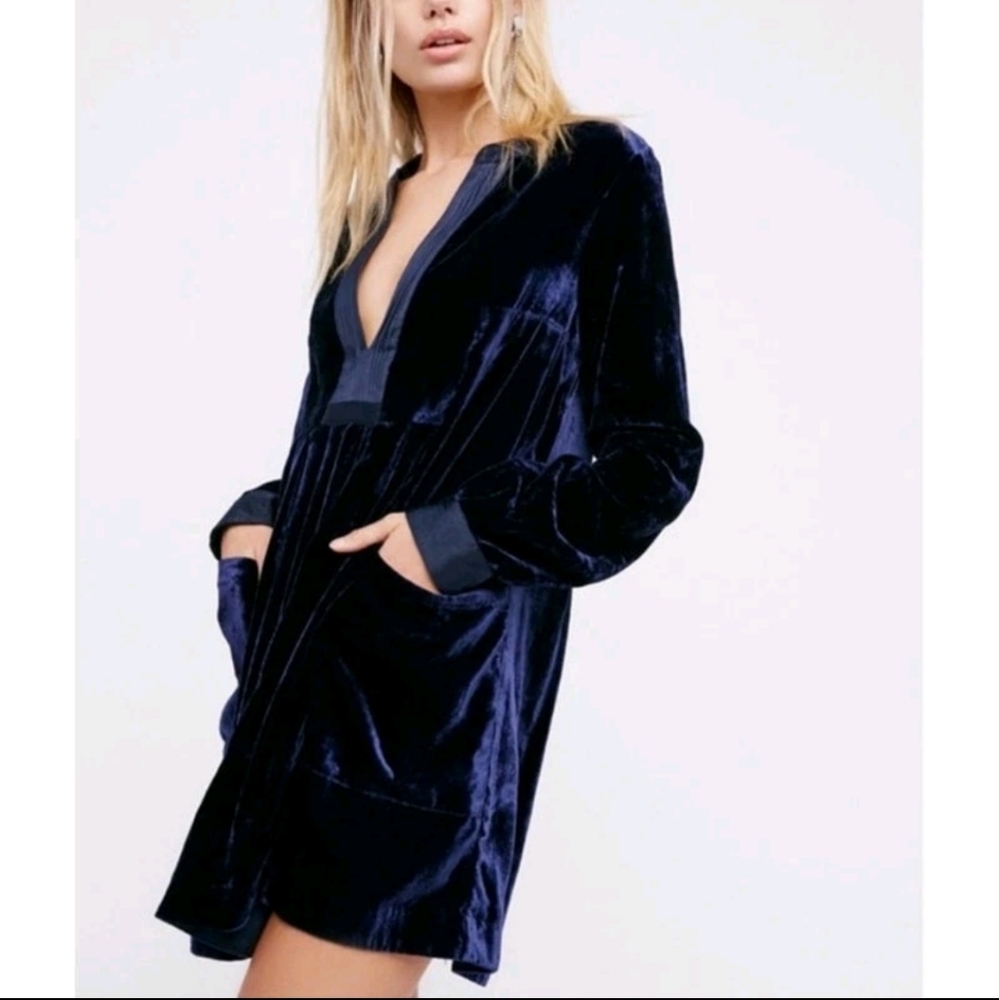 Free People Choose Me Velvet Navy Mini Dress